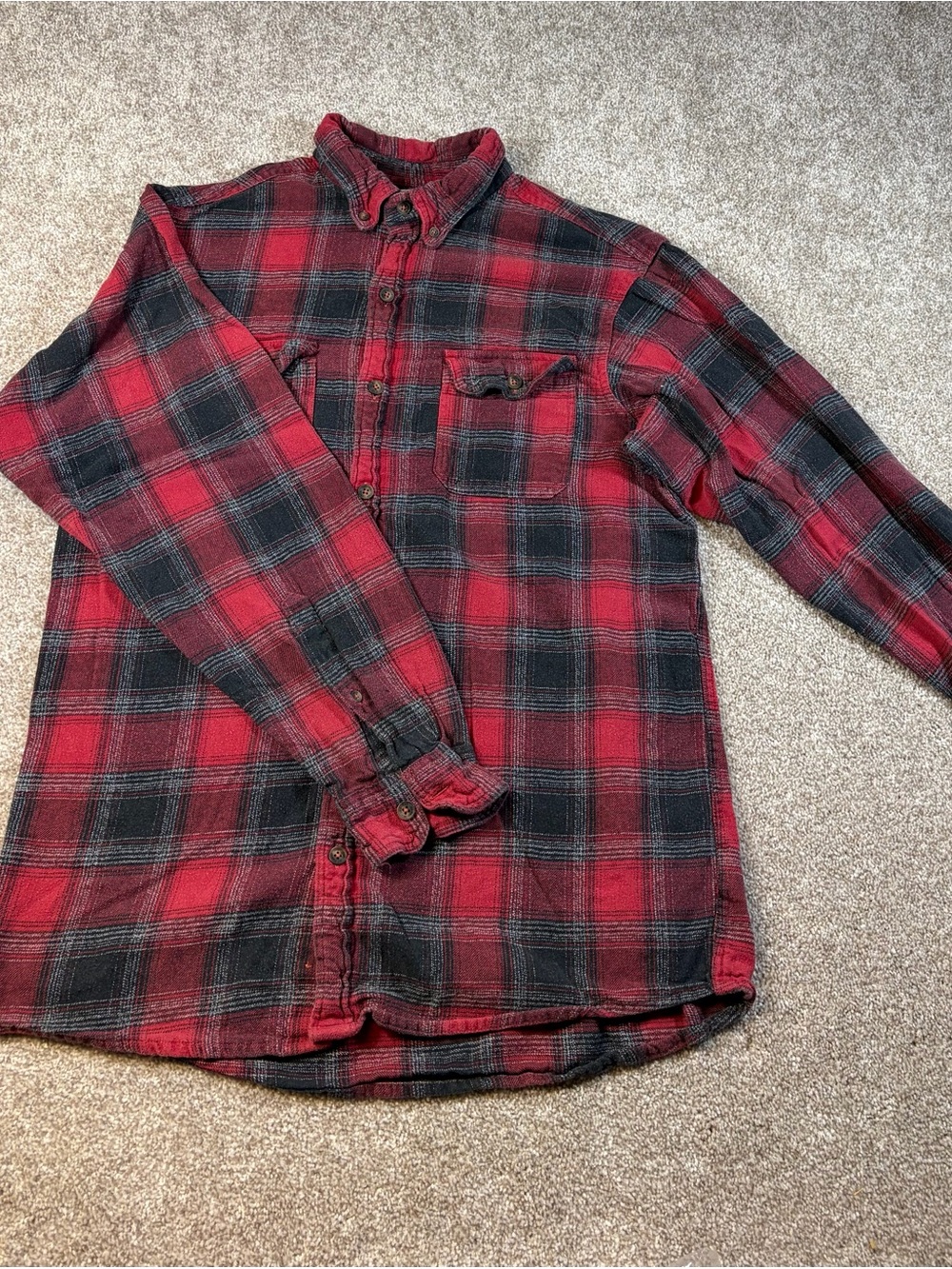 RedHead Red and Black Plaid Button-Down Flannel Shirt